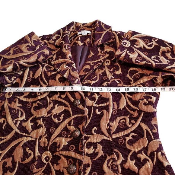 Women’s Burgundy & Gold Jacket Blazer Erin LondonJacquard Fabric Lined  Size 8 - Picture 8 of 9